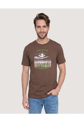 Camiseta Basica Estampada Para Hombre Café Ostu