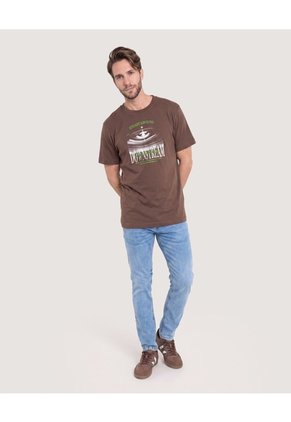 Camiseta Basica Estampada Para Hombre Café Ostu