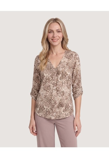 Blusa Cuello V  Para Mujer Beige Ostu