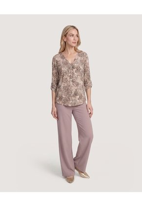 Blusa Cuello V Para Mujer Beige Ostu