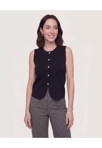 Chaleco Punto Buttons  Para Mujer Negro Ostu Ostu