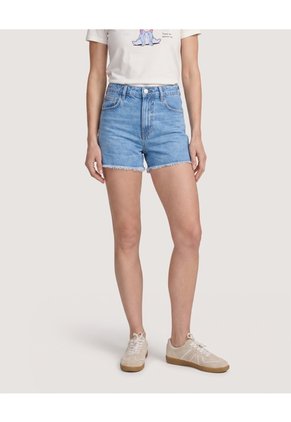 Short Relax Denim Desflecado Para Mujer Azul Ostu