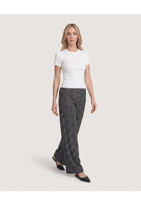 Pantalón Ancho Con Pretina Elástica  Para Mujer Negro Ostu