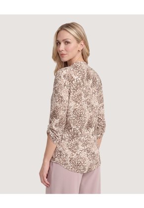 Blusa Cuello V Para Mujer Beige Ostu