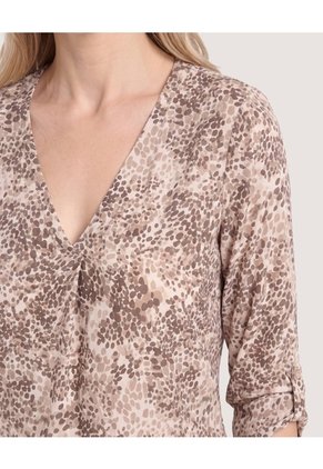 Blusa Cuello V Para Mujer Beige Ostu