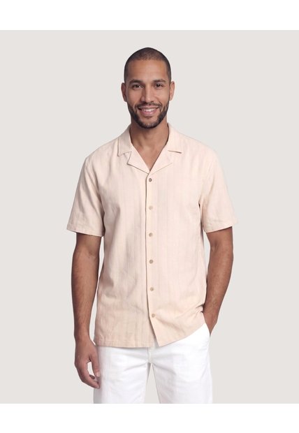Camisa Resort De Manga Corta  Para Hombre Beige Ostu