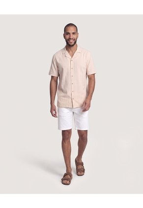 Camisa Resort De Manga Corta  Para Hombre Beige Ostu