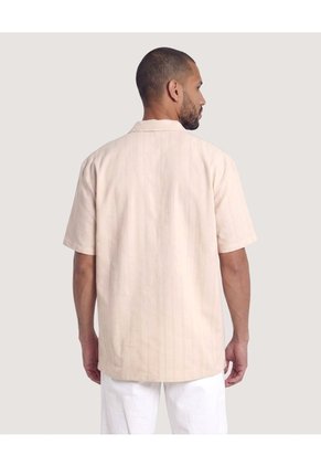 Camisa Resort De Manga Corta  Para Hombre Beige Ostu