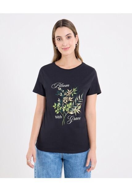 Camiseta  Para Mujer Manga Corta Cuello Redondo Color Negro Marca Ostu #40092674