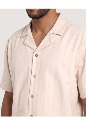 Camisa Resort De Manga Corta  Para Hombre Beige Ostu
