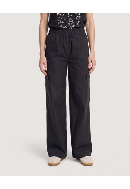 Pantalón Cargo Wide Leg  Para Mujer Negro Ostu