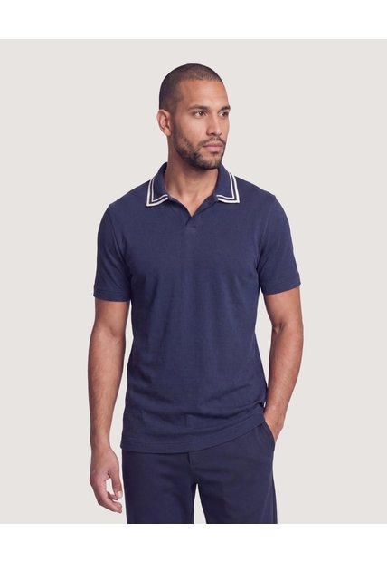 Polo Texturizado Cuello Contraste  Para Hombre Azul Ostu