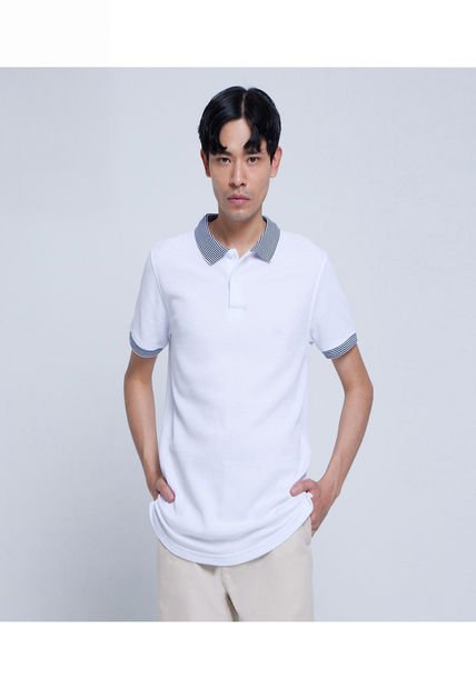 Polo Para Hombre Cuello Tejido Sin Bolsillo Color Blanco Marca Ostu #60110616