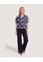 Blusa Manga Corta Texturizada  Para Mujer Azul Ostu de Ostu