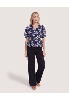 Blusa Manga Corta Texturizada Para Mujer Azul Ostu