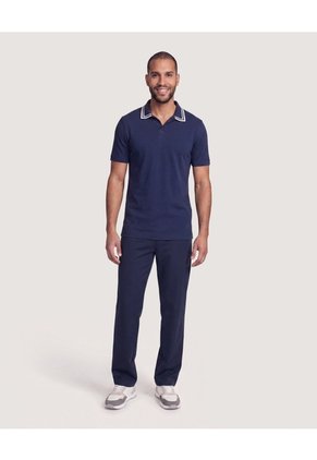 Polo Texturizado Cuello Contraste  Para Hombre Azul Ostu
