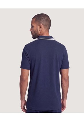Polo Texturizado Cuello Contraste  Para Hombre Azul Ostu