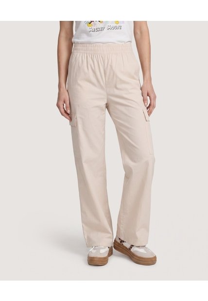 Pantalón Cargo Wide Leg  Para Mujer Beige Ostu
