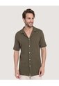 Camisa Resort Tejida Texturizada  Para Hombre Café Ostu de Ostu