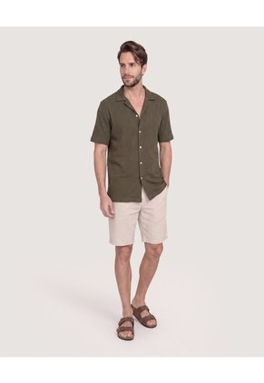 Camisa Resort Tejida Texturizada Para Hombre Café Ostu