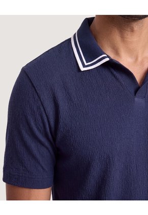 Polo Texturizado Cuello Contraste  Para Hombre Azul Ostu