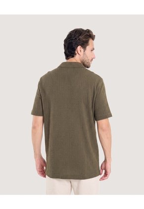 Camisa Resort Tejida Texturizada Para Hombre Café Ostu