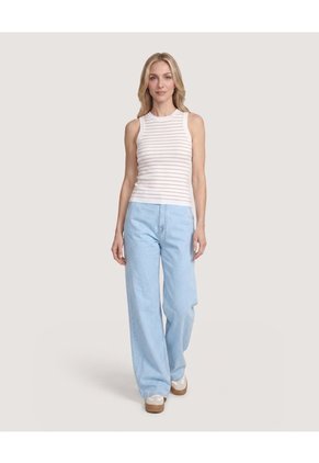 Camiseta Tejida Rayas Sin Mangas Para Mujer Café Ostu