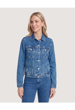 Chaqueta Trucker Denim Clásica Para Mujer Azul Ostu