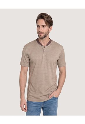 Polo Cuello Bomber Texturizado Para Hombre Beige Ostu