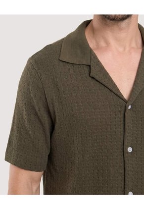 Camisa Resort Tejida Texturizada Para Hombre Café Ostu