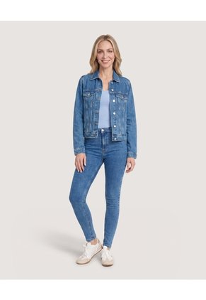 Chaqueta Trucker Denim Clásica Para Mujer Azul Ostu