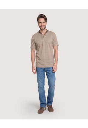 Polo Cuello Bomber Texturizado Para Hombre Beige Ostu