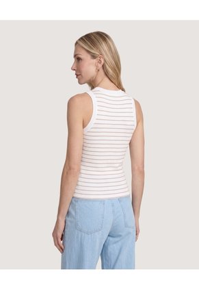 Camiseta Tejida Rayas Sin Mangas Para Mujer Café Ostu