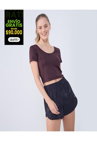 Crop Top Para Mujer Manga Corta Color Café  Marca Ostu #40092281 Ostu