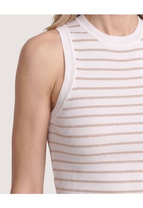 Camiseta Tejida Rayas Sin Mangas Para Mujer Café Ostu