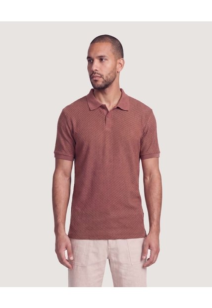 Polo Texturizada  Para Hombre Terracota Ostu