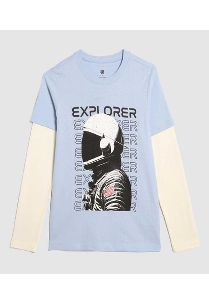 Camiseta Para Niño Manga Larga Cuello Redondo Color Celeste Marca Ostu #80090236