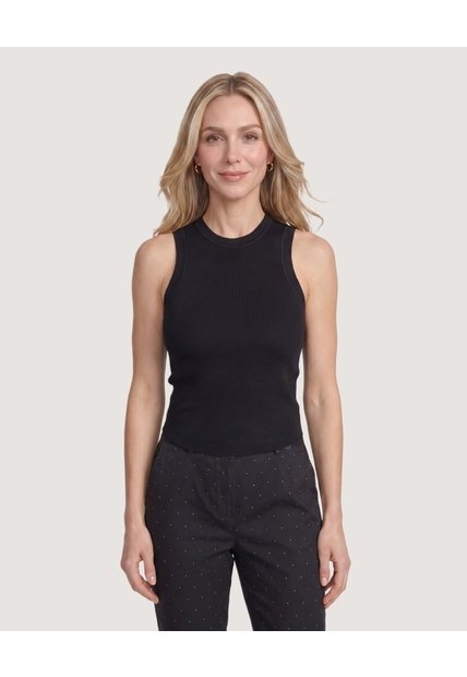 Camiseta Tejida Sin Mangas  Para Mujer Negro Ostu