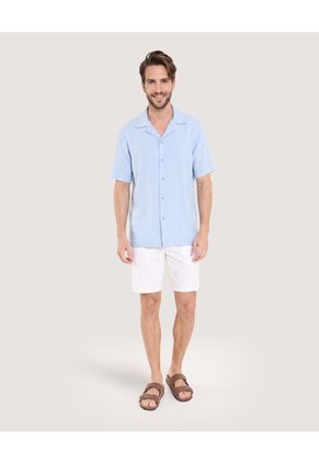 Camisa Resort Textura Natural Para Hombre Azul Ostu