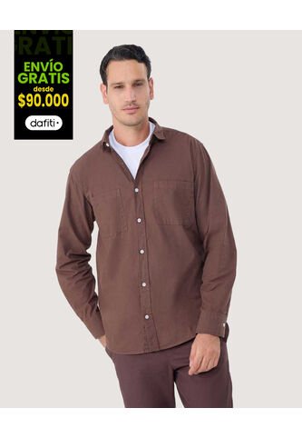 Camisa Para Hombre Manga Larga Con Bolsillo Color Café  Marca Ostu #60010745 Ostu