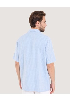 Camisa Resort Textura Natural Para Hombre Azul Ostu