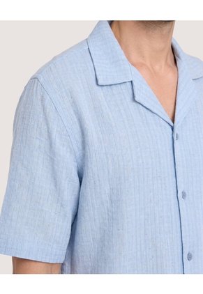Camisa Resort Textura Natural Para Hombre Azul Ostu