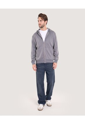 Buzo Zipper Unicolor  Para Hombre Gris Ostu