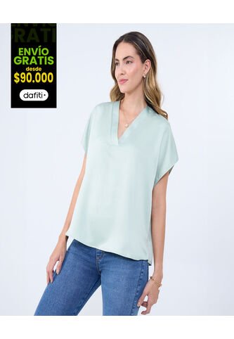 Blusa Para Mujer Manga Corta Color Verde Claro Marca Ostu #40121109 Ostu