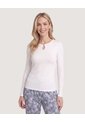 Camiseta Manga Larga Con Abertura  Para Mujer Crema Ostu de Ostu