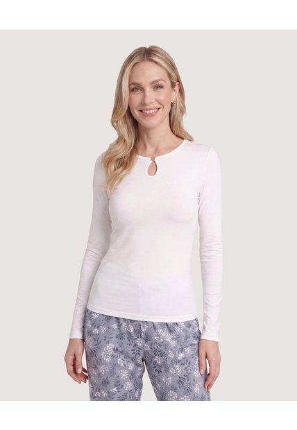 Camiseta Manga Larga Con Abertura  Para Mujer Crema Ostu