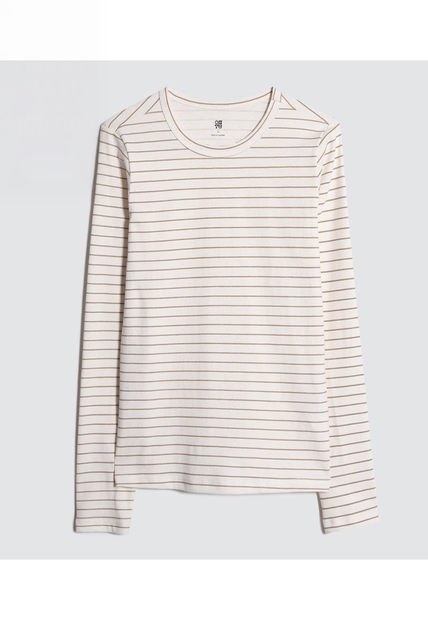 Camiseta Para Mujer Manga Larga Color Beige Marca Ostu #40092022