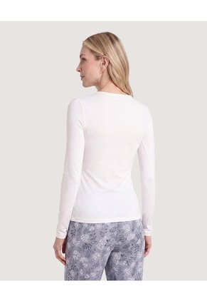 Camiseta Manga Larga Con Abertura Para Mujer Crema Ostu