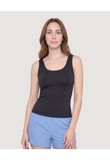 Top Largo Doble Vestibilidad  Para Mujer Negro Ostu