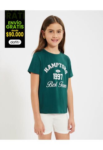 Camiseta Para Niña Manga Corta Cuello Redondo Color Verde Oscuro Marca Ostu #90090275 Ostu